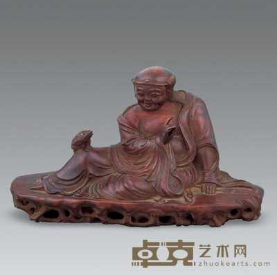 清 木雕刘海戏金蟾坐像 长25cm